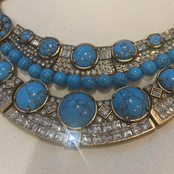 Ann Taylor Faux Turquoise Half Moon Statement Necklace - Picture 8 of 11